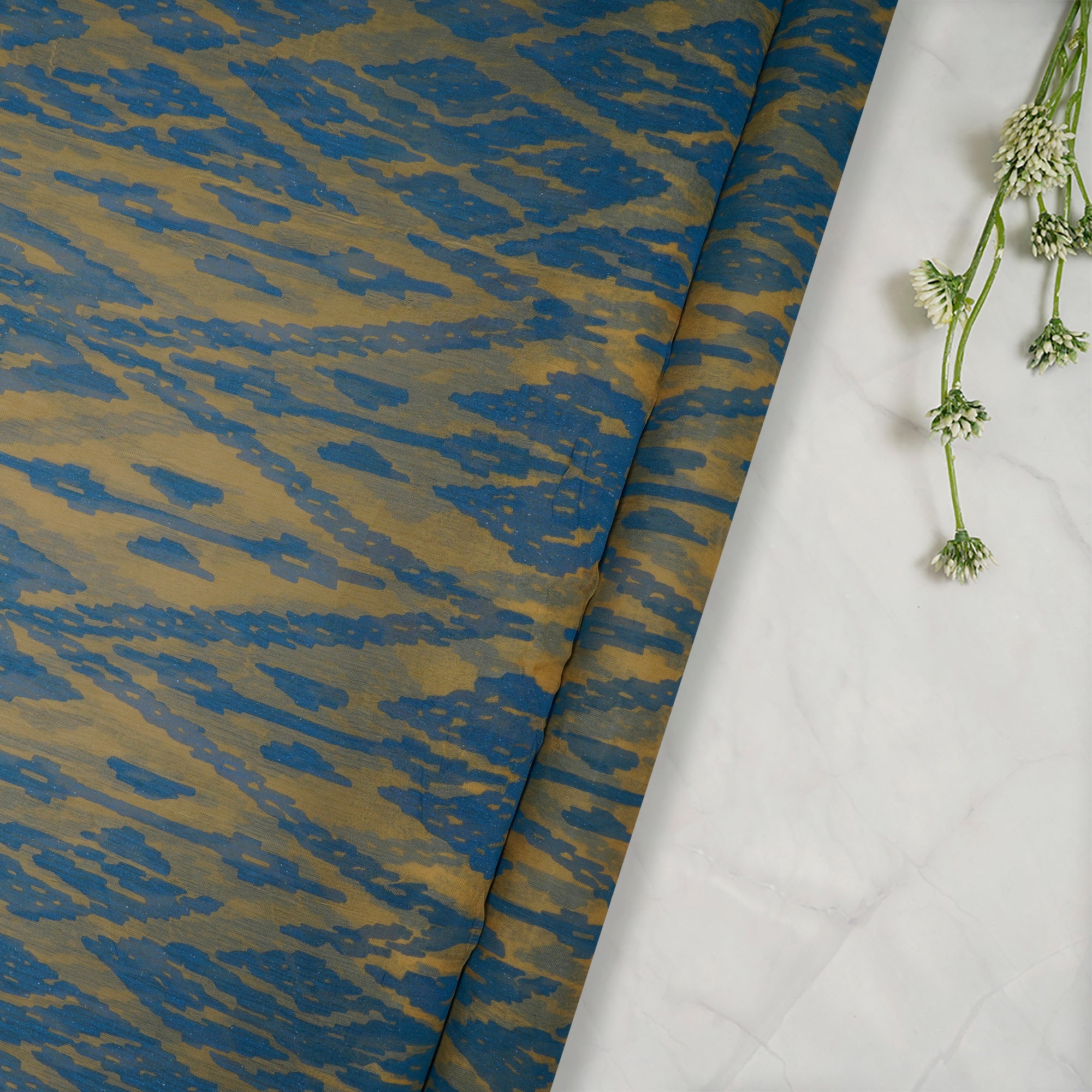 Blue-Beige Color Printed Viscose Chiffon Fabric