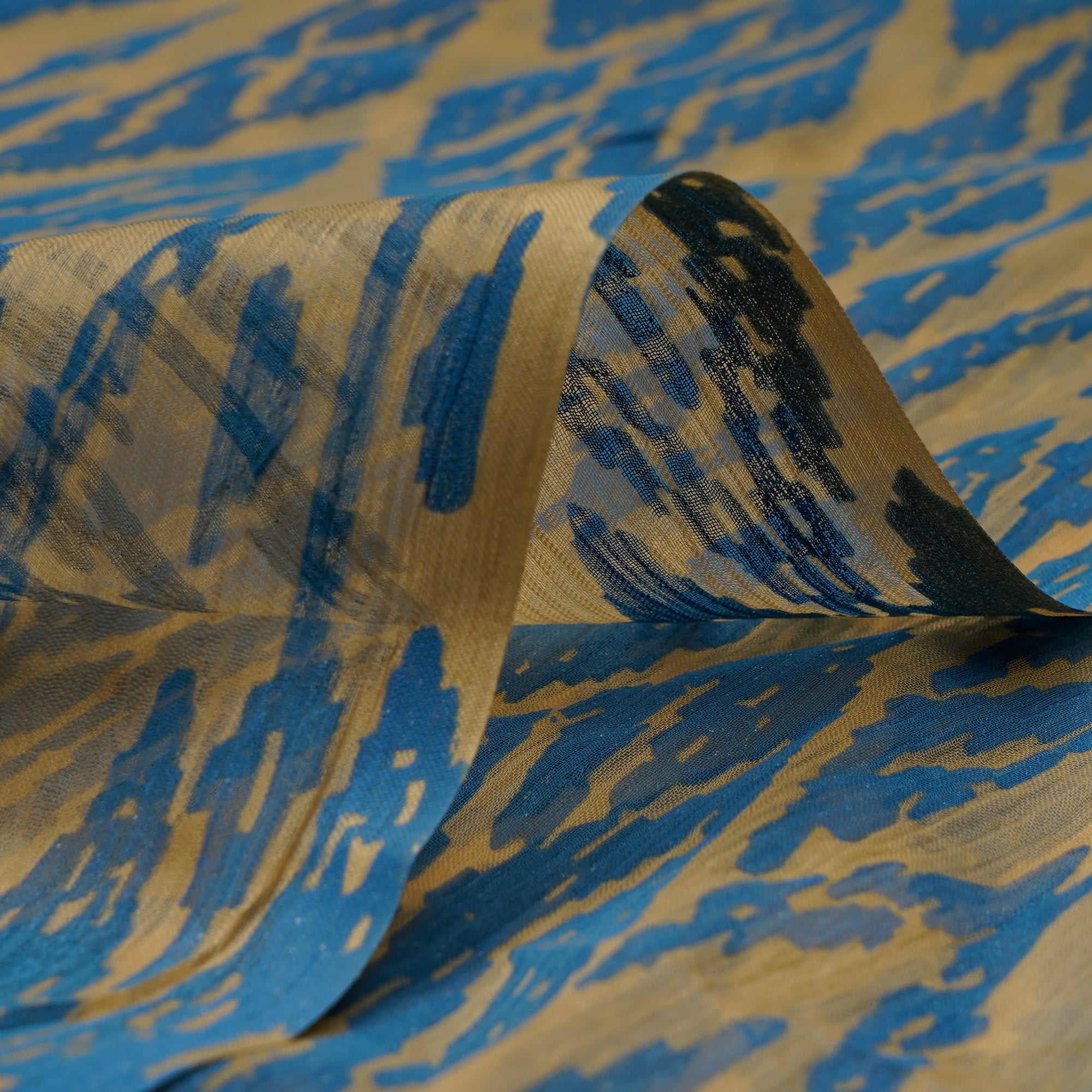 Blue-Beige Color Printed Viscose Chiffon Fabric