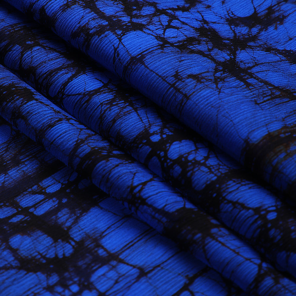 Dark Blue Color Handcrafted Batik Printed Silk Fabric