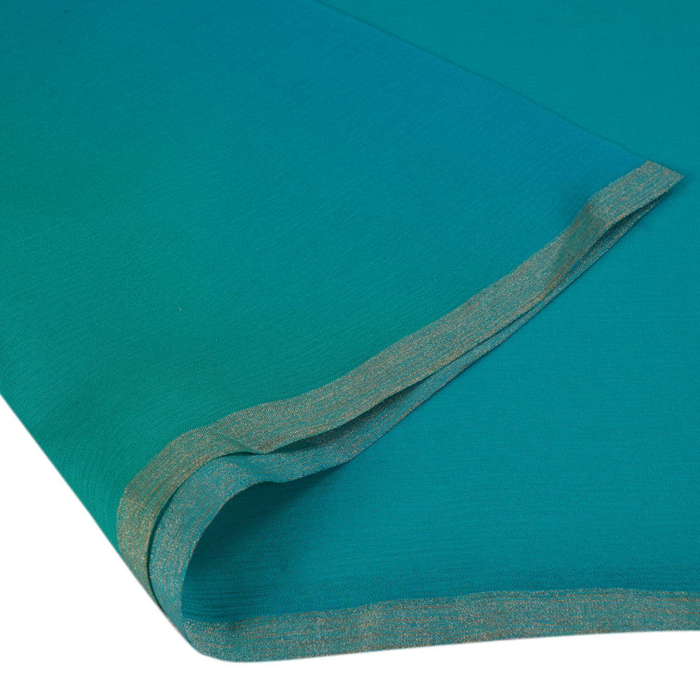 Green Color Ombre Dyed Chiffon Silk Fabric