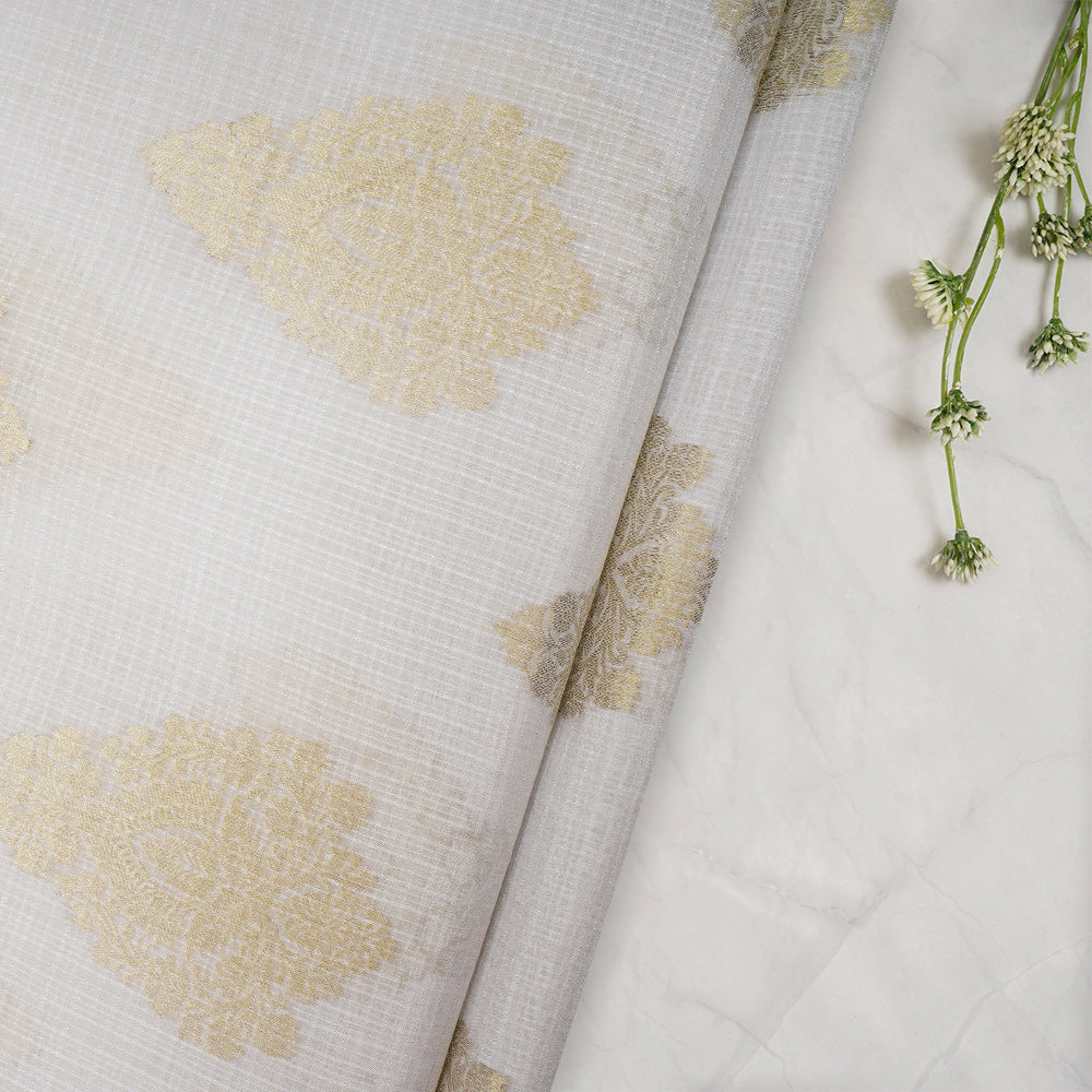 Off-White Color Banarasi Chiffon Silk Fabric