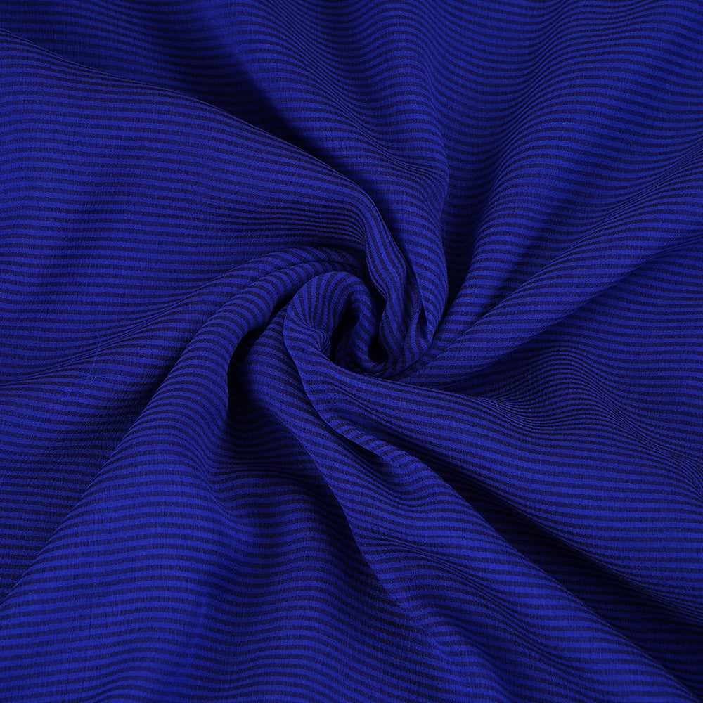 Blue Color Striped Chiffon Silk Fabric