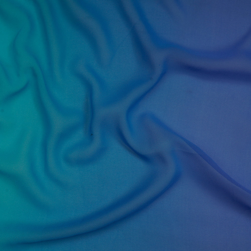 Blue Color Ombre Dyed Georgette Silk Fabric