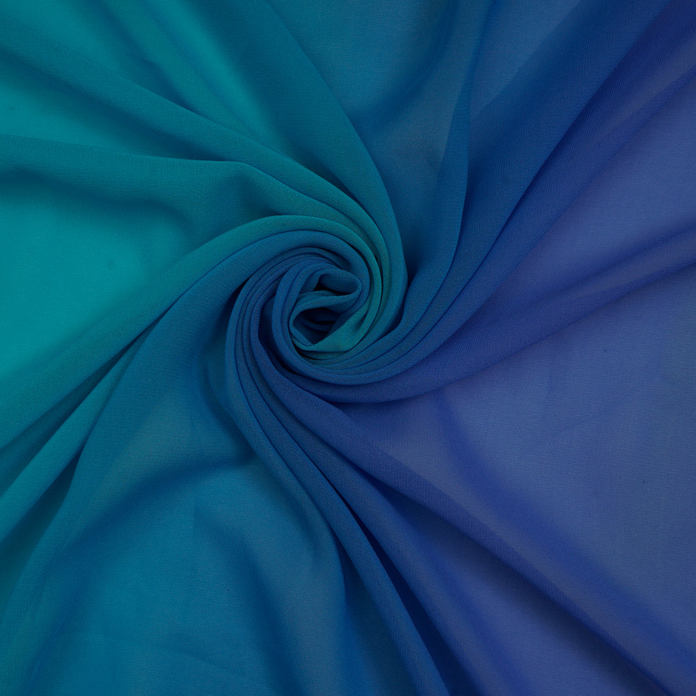 Blue Color Ombre Dyed Georgette Silk Fabric