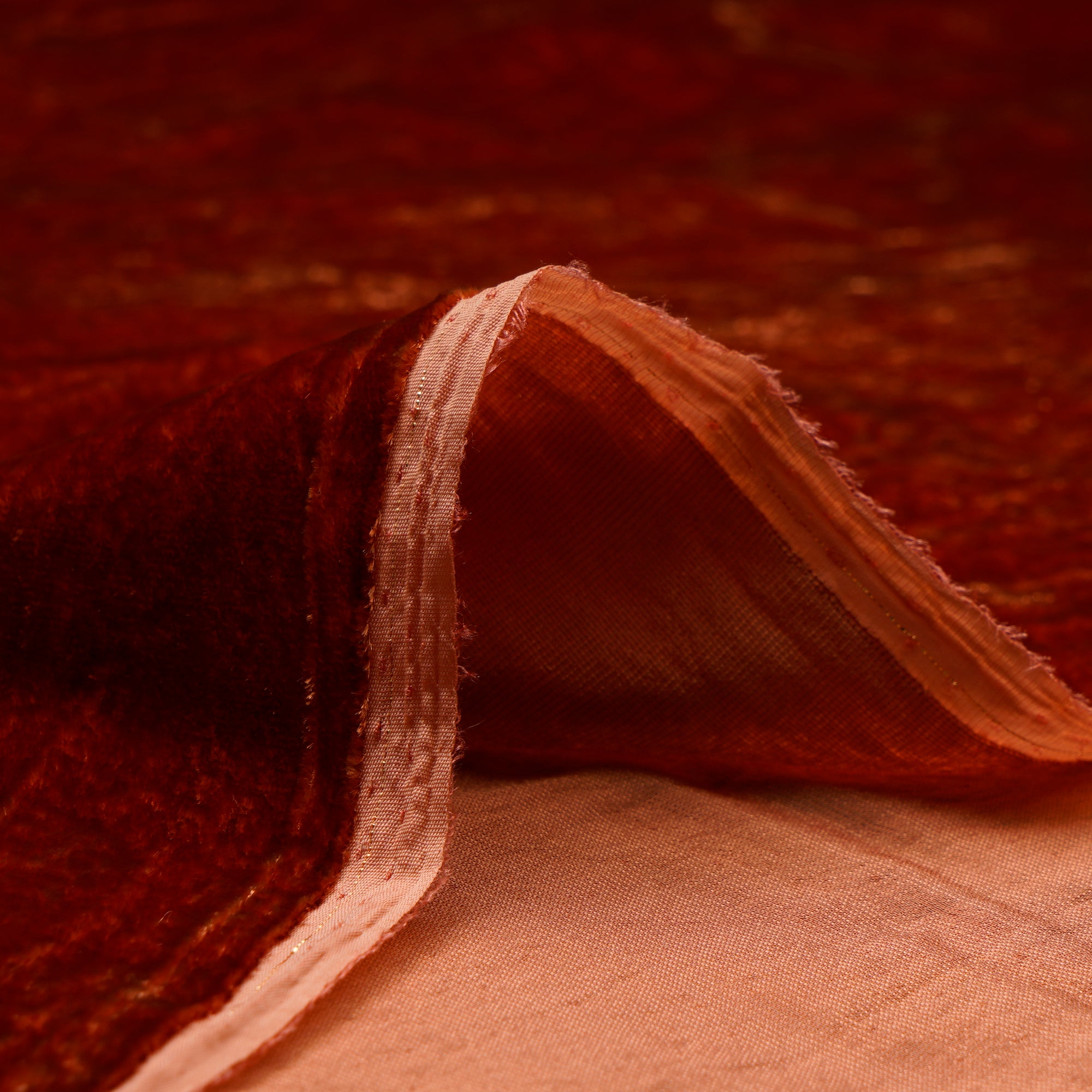 Brick Red Piece Dyed Silk Velvet Fabric