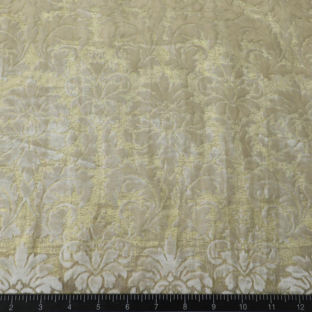 White-Golden Color Velvet Jacquard Fabric