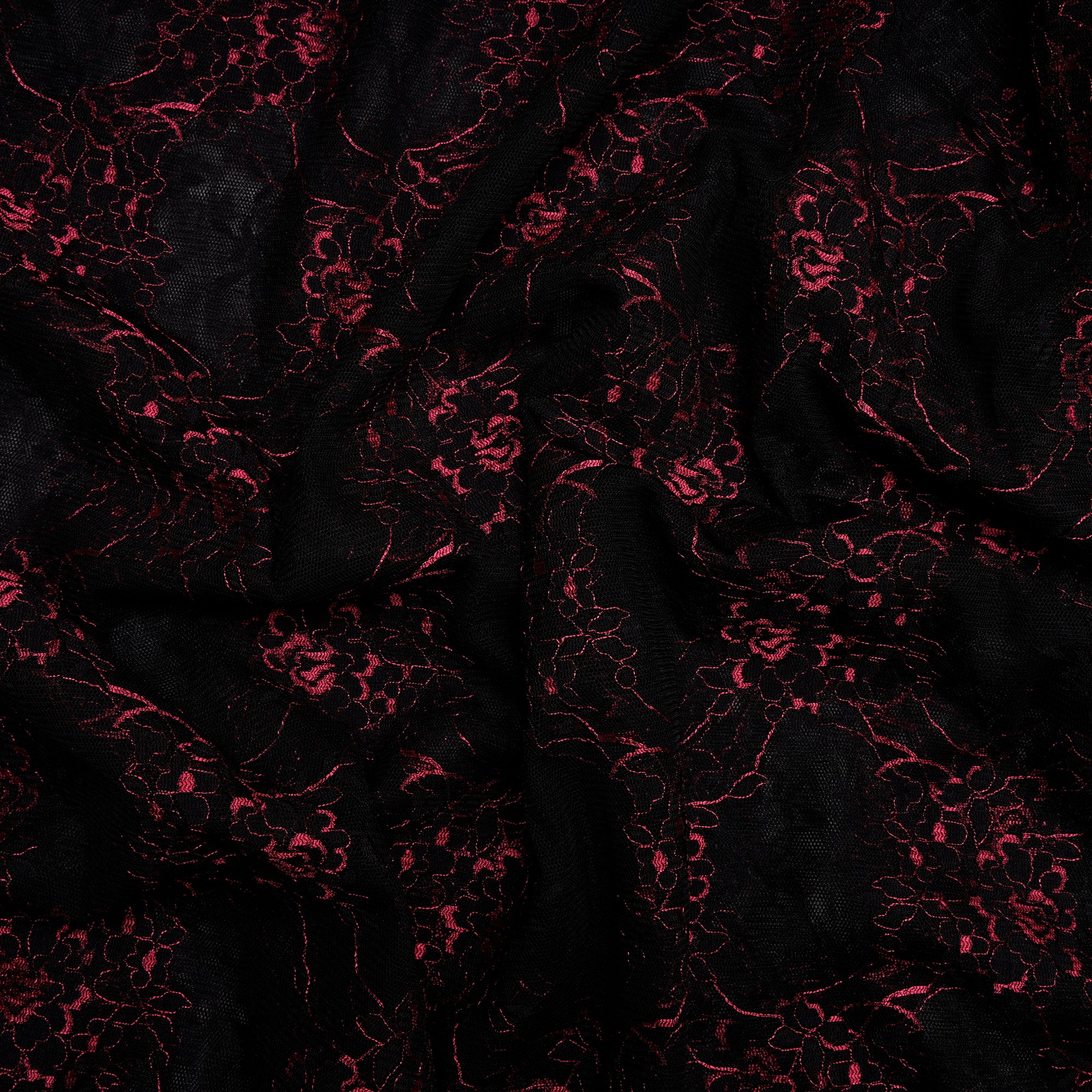 Black-Pink Color Embroidered Nylon Net Fabric