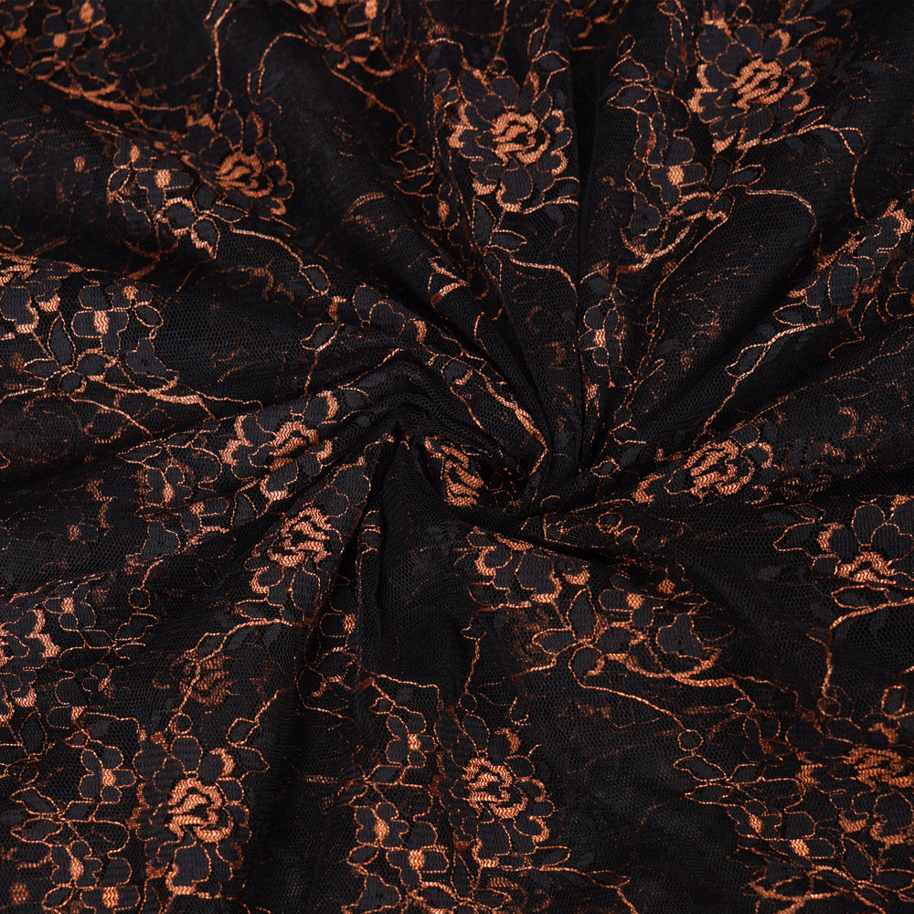 Black-Peach Color Embroidered Nylon Net Fabric