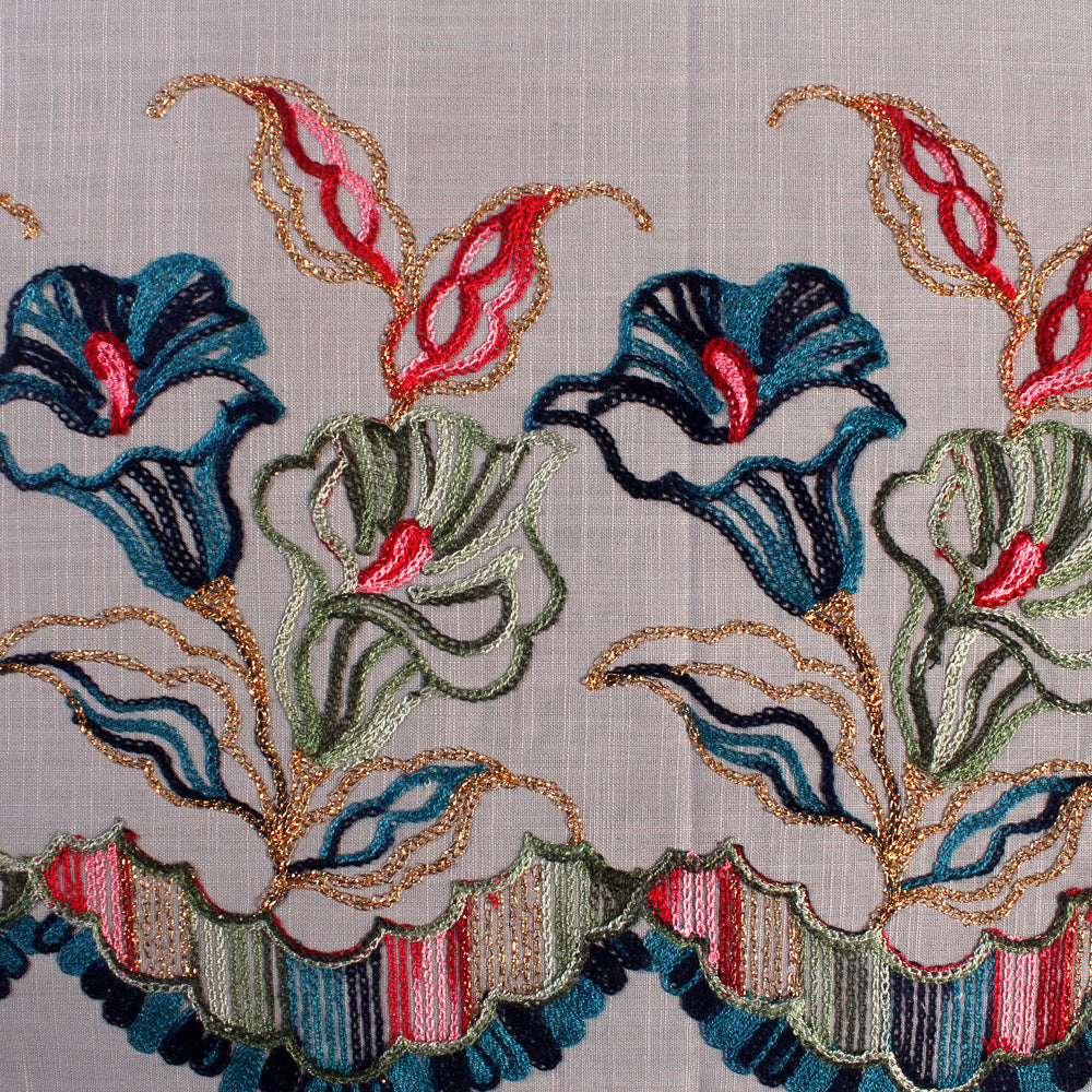 Multi Color Embroidered Cotton Fabric