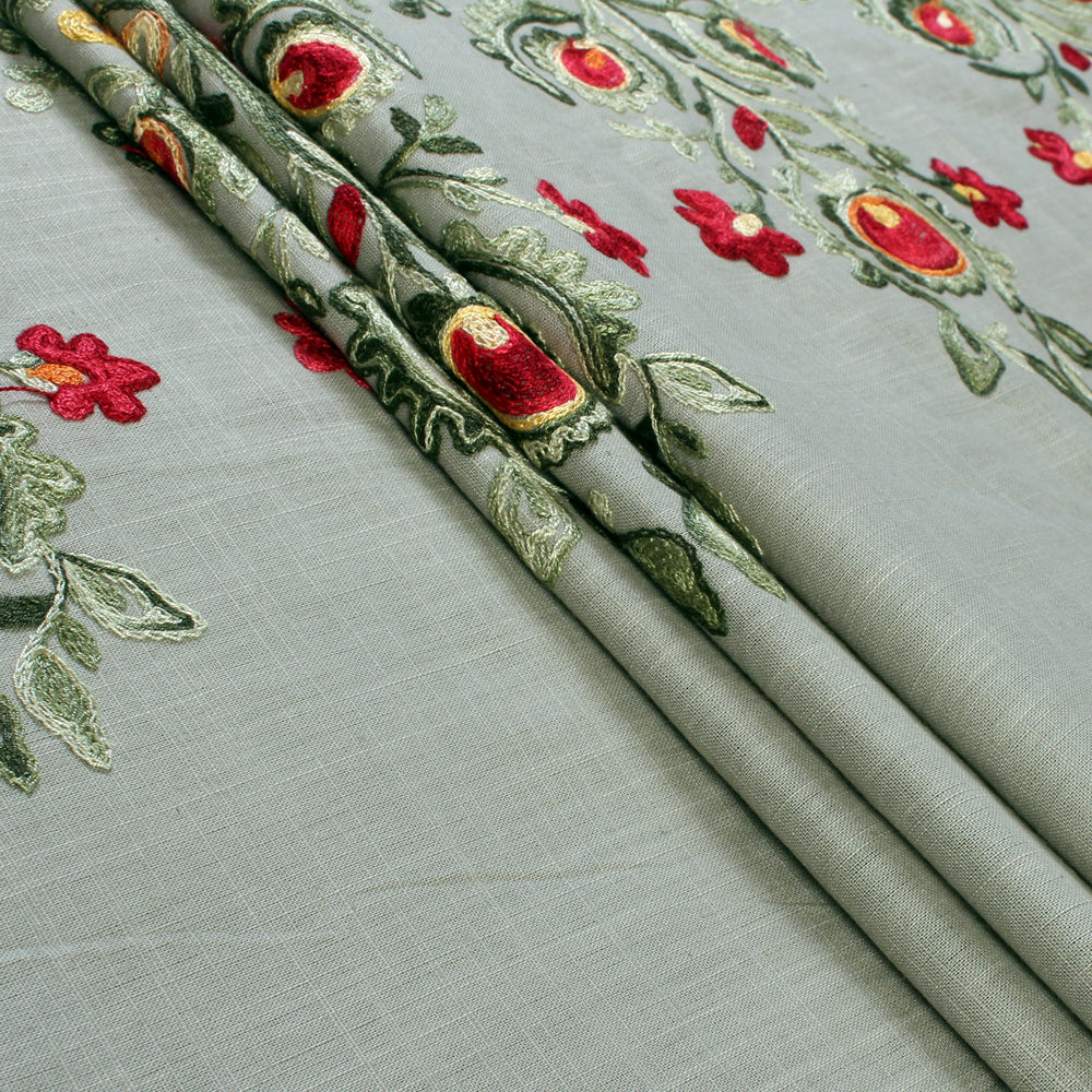 Multi Color Embroidered Cotton Fabric