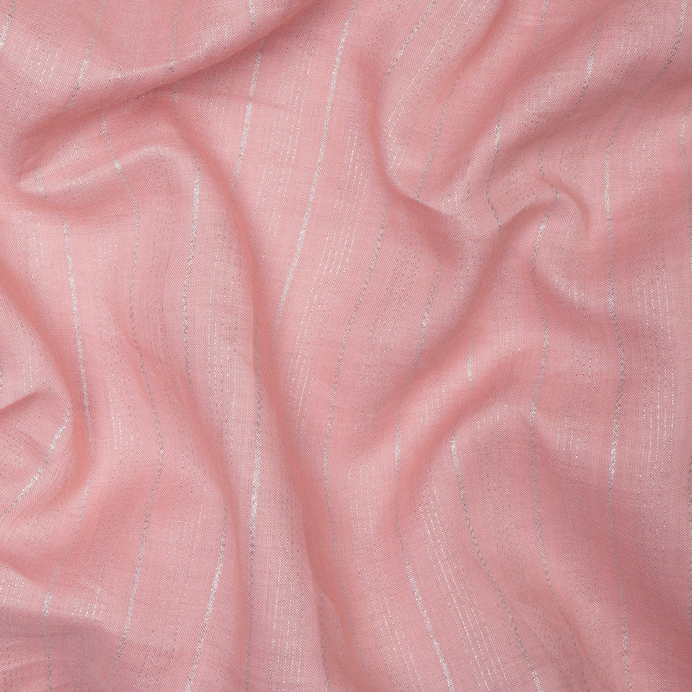 Pink Color Silver Zari Striped Linen Fabric With Lurex