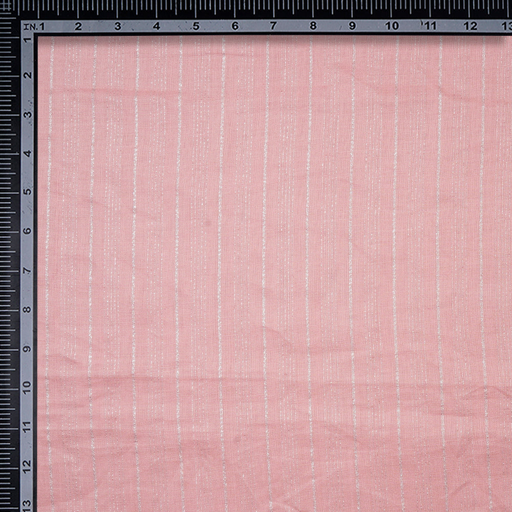 Pink Color Silver Zari Striped Linen Fabric With Lurex