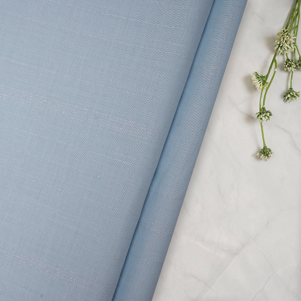 Sky Blue Color Silver Zari Striped Linen Fabric With Lurex