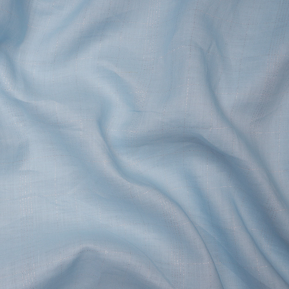 Sky Blue Color Silver Zari Striped Linen Fabric With Lurex