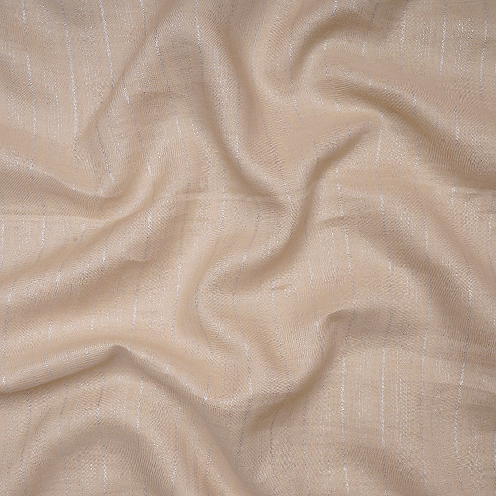 Beige Color Silver Striped Pure Linen Fabric