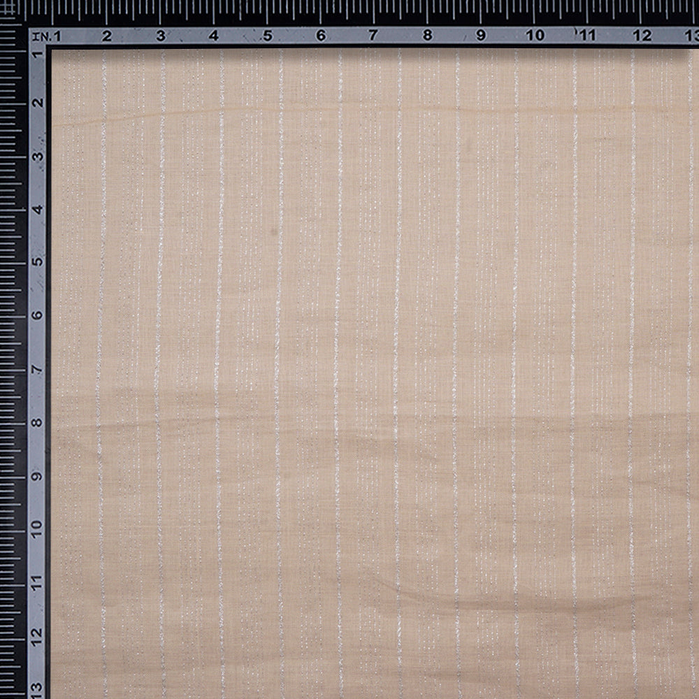 Beige Color Silver Striped Pure Linen Fabric