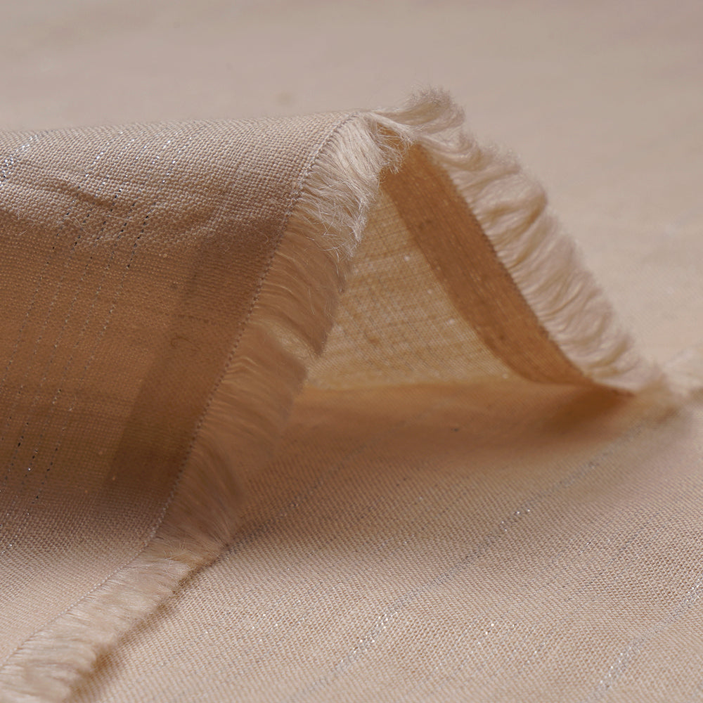 Beige Color Silver Striped Pure Linen Fabric