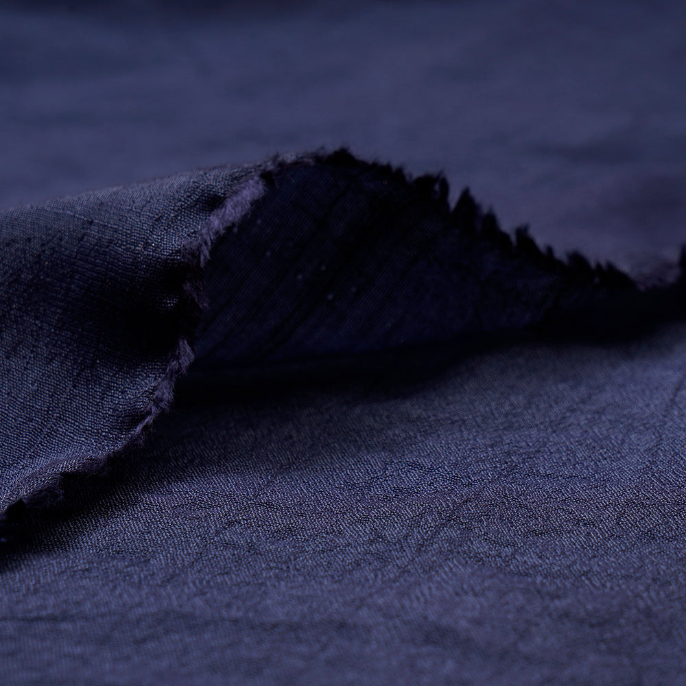 Navy Color Yarn Dyed Linen Crepe Fabric