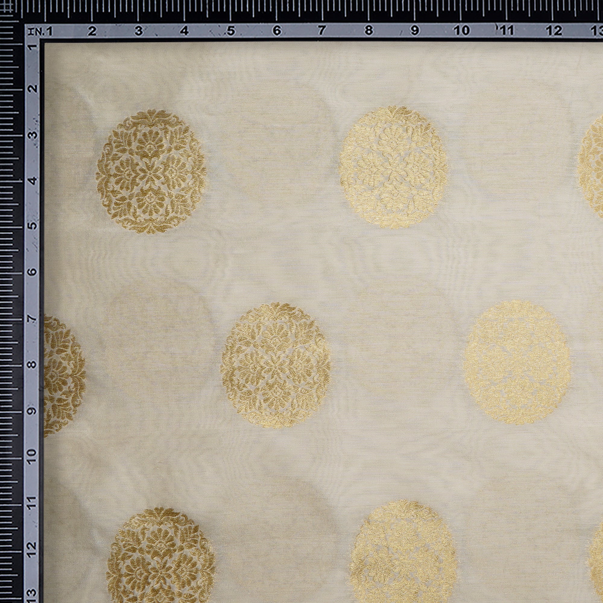 White and Golden Color Chanderi Jacquard Fabric
