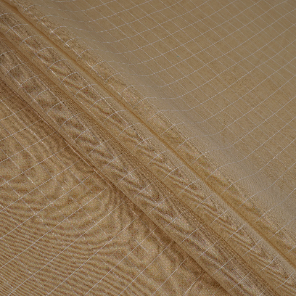 Creamy Beige Color Checked Cotton Satin Fabric