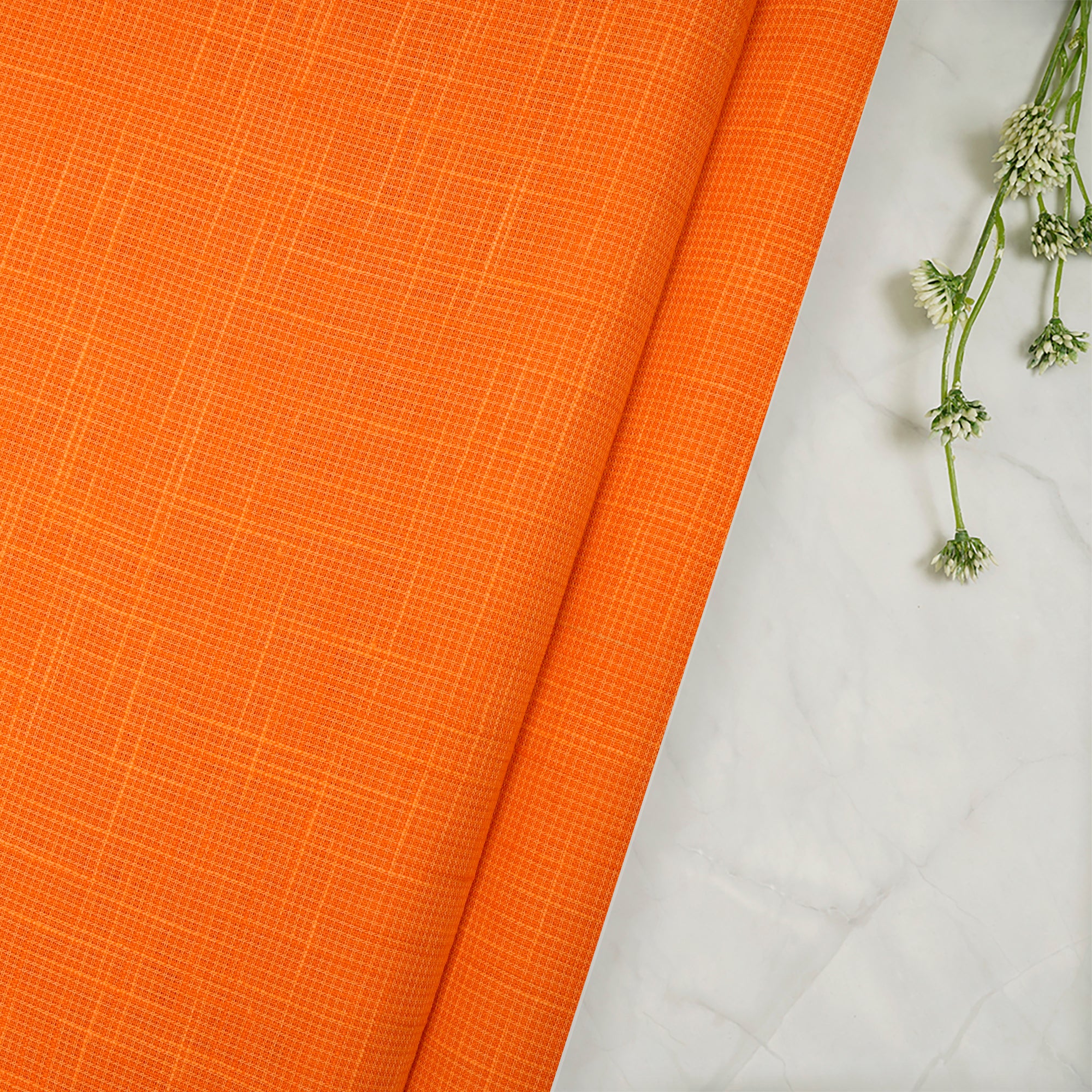 Orange Ikat Pattern Slub Cotton Fabric