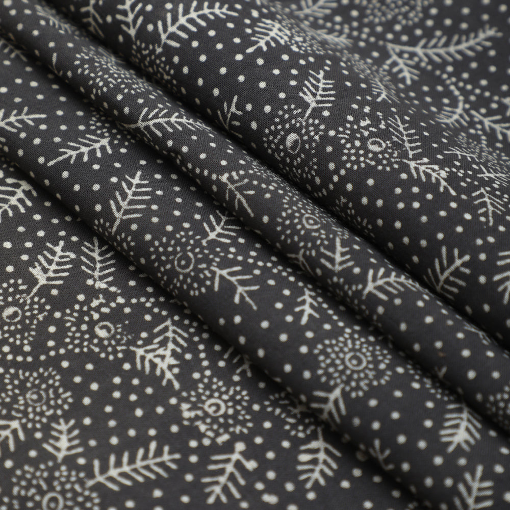 Dark Grey Color Printed High Twisted Cotton Voile Fabric