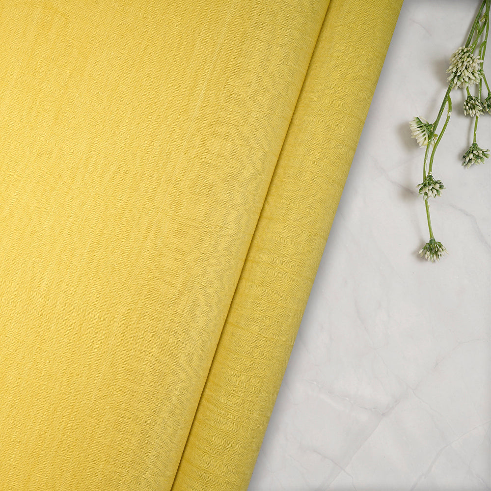 Yellow Color Pure Fine Silk Cotton Fabric