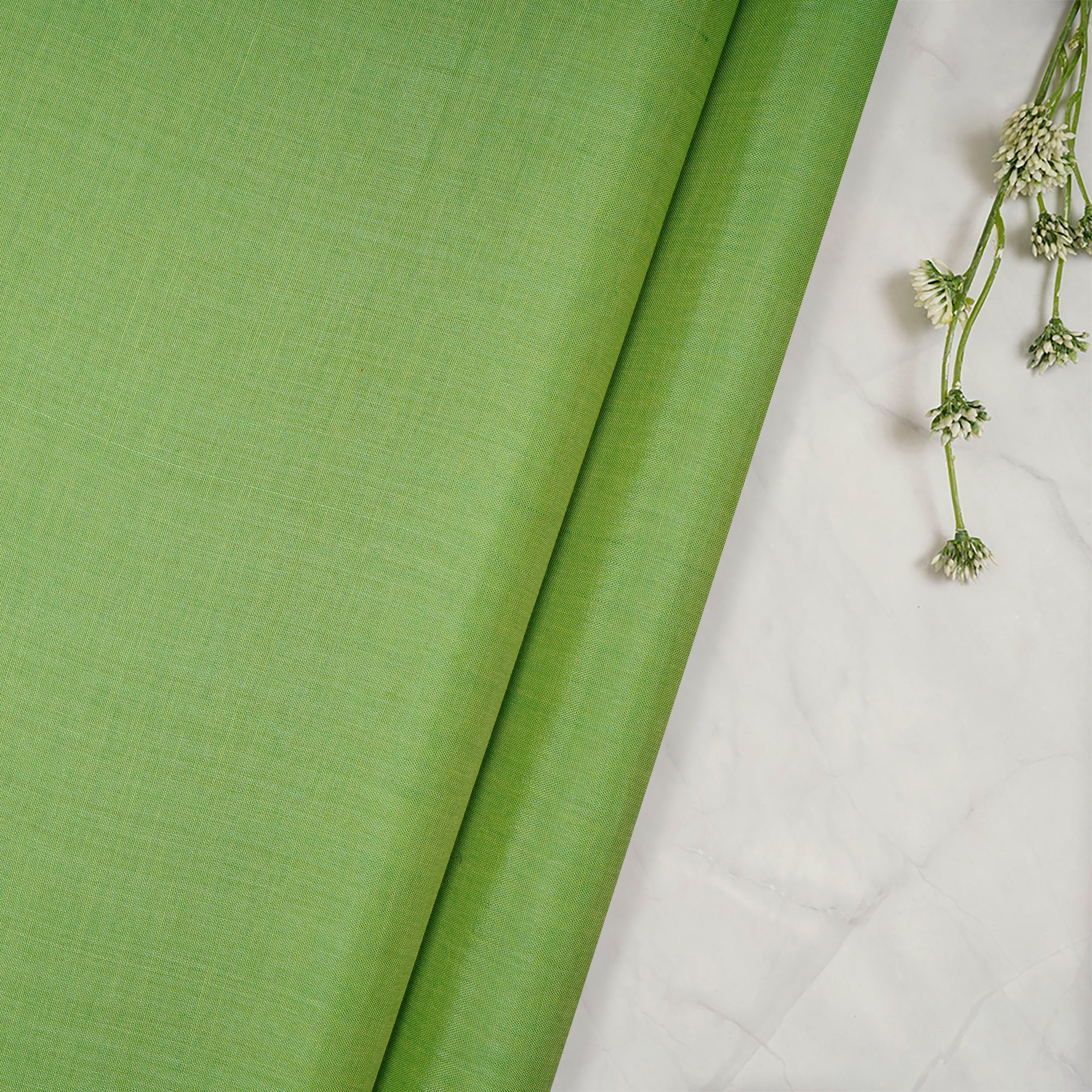 Light Green Color Plain Tussar Chanderi Fabric