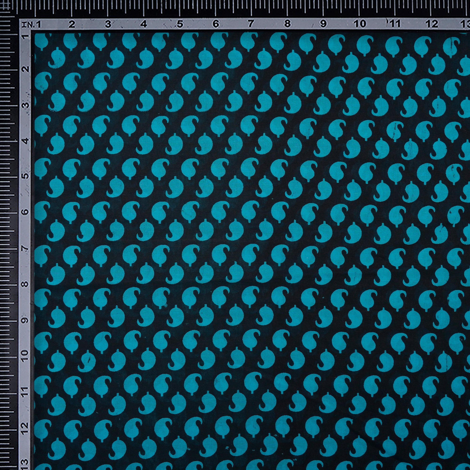 Deep Sky Blue-Black Color Printed High Twisted Cotton Voile Fabric