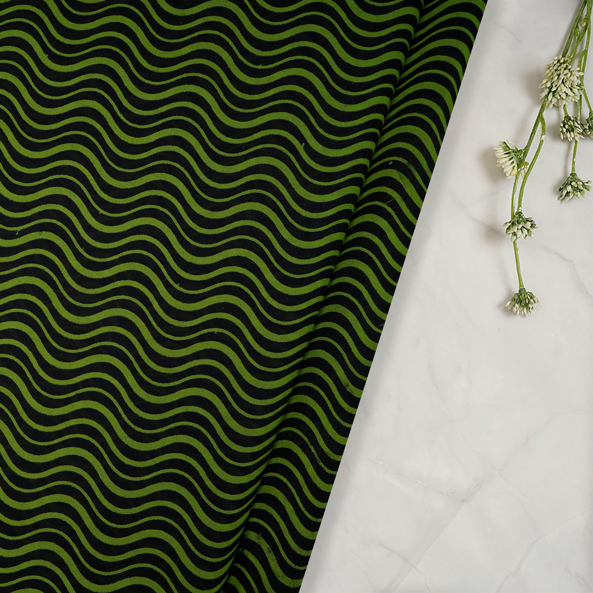 Lawn Green-Black Color Printed Cotton Voile Fabric