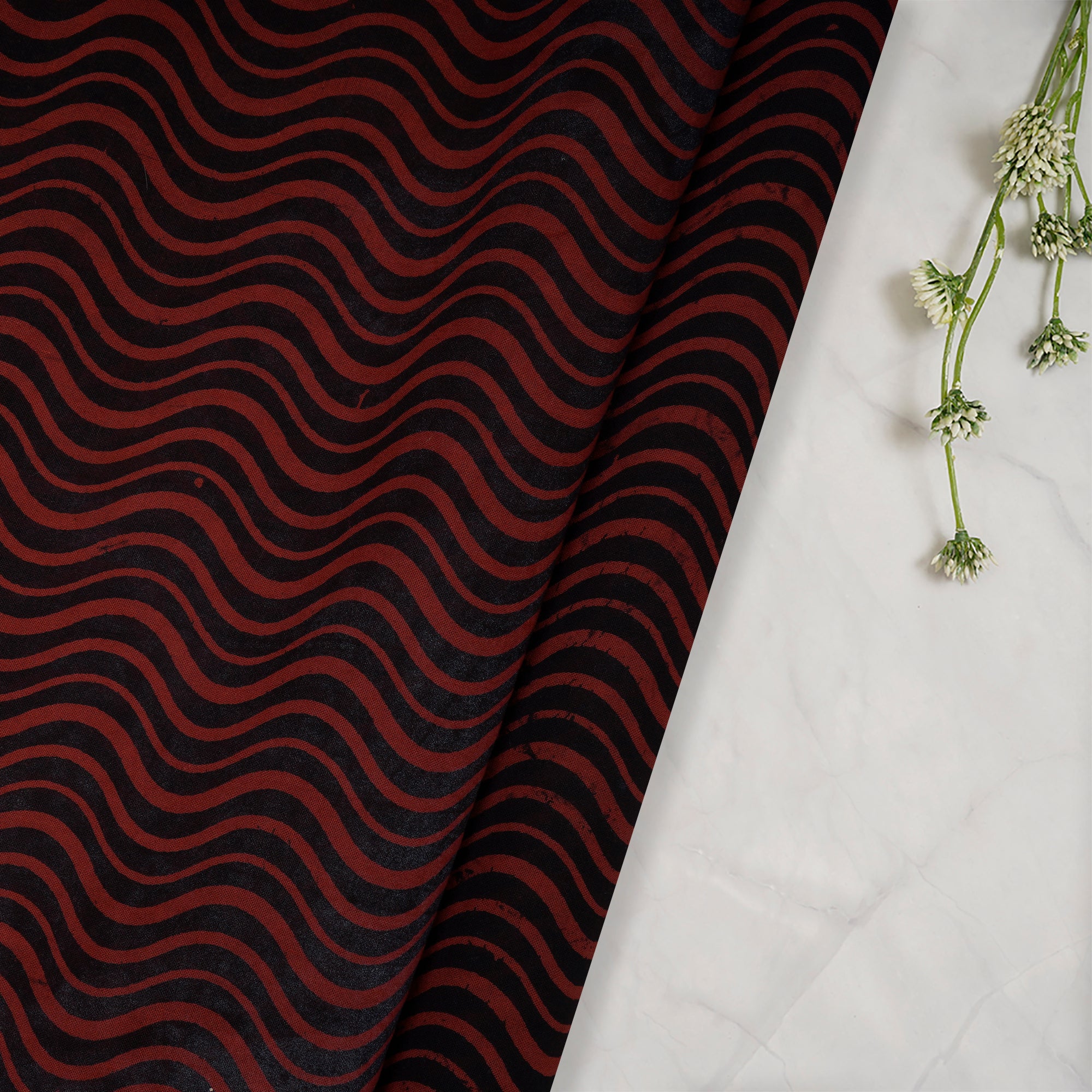 Black-Brown Color Printed High Twisted Cotton Voile Fabric