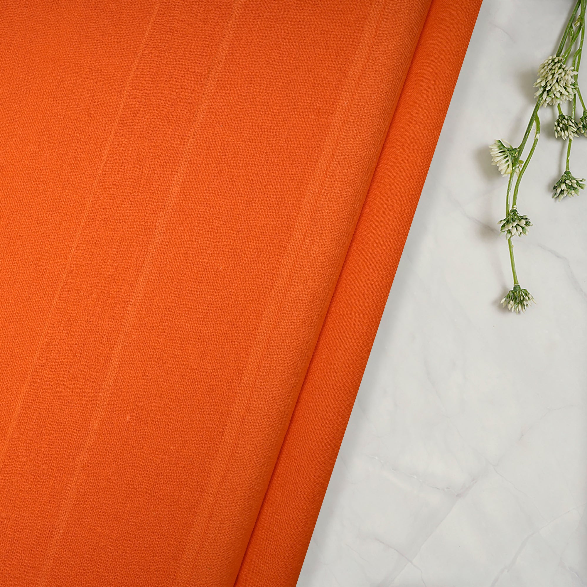 Orange Color Handwoven Handspun Cotton Fabric