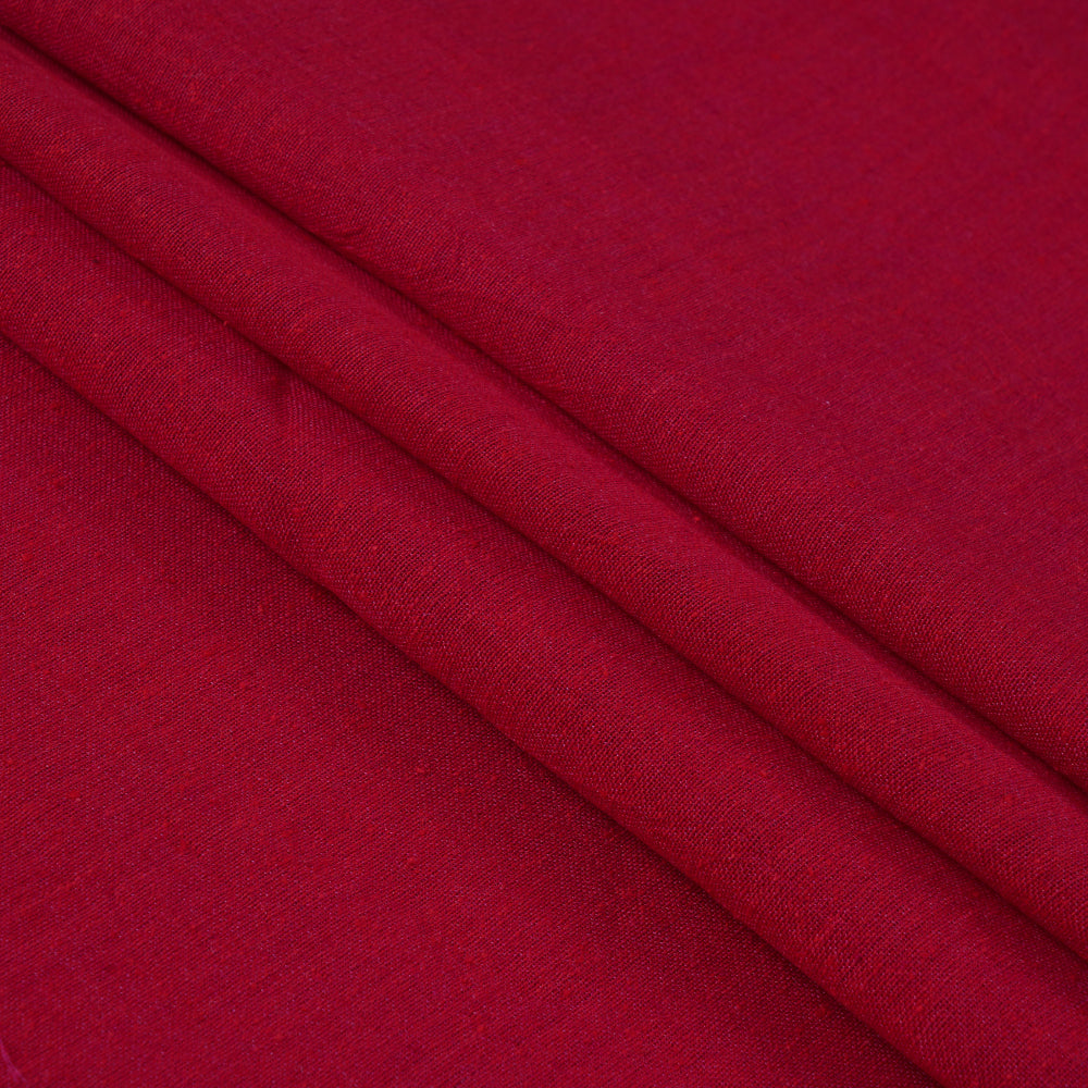 Red Color Handwoven Spun Matka Silk Fabric