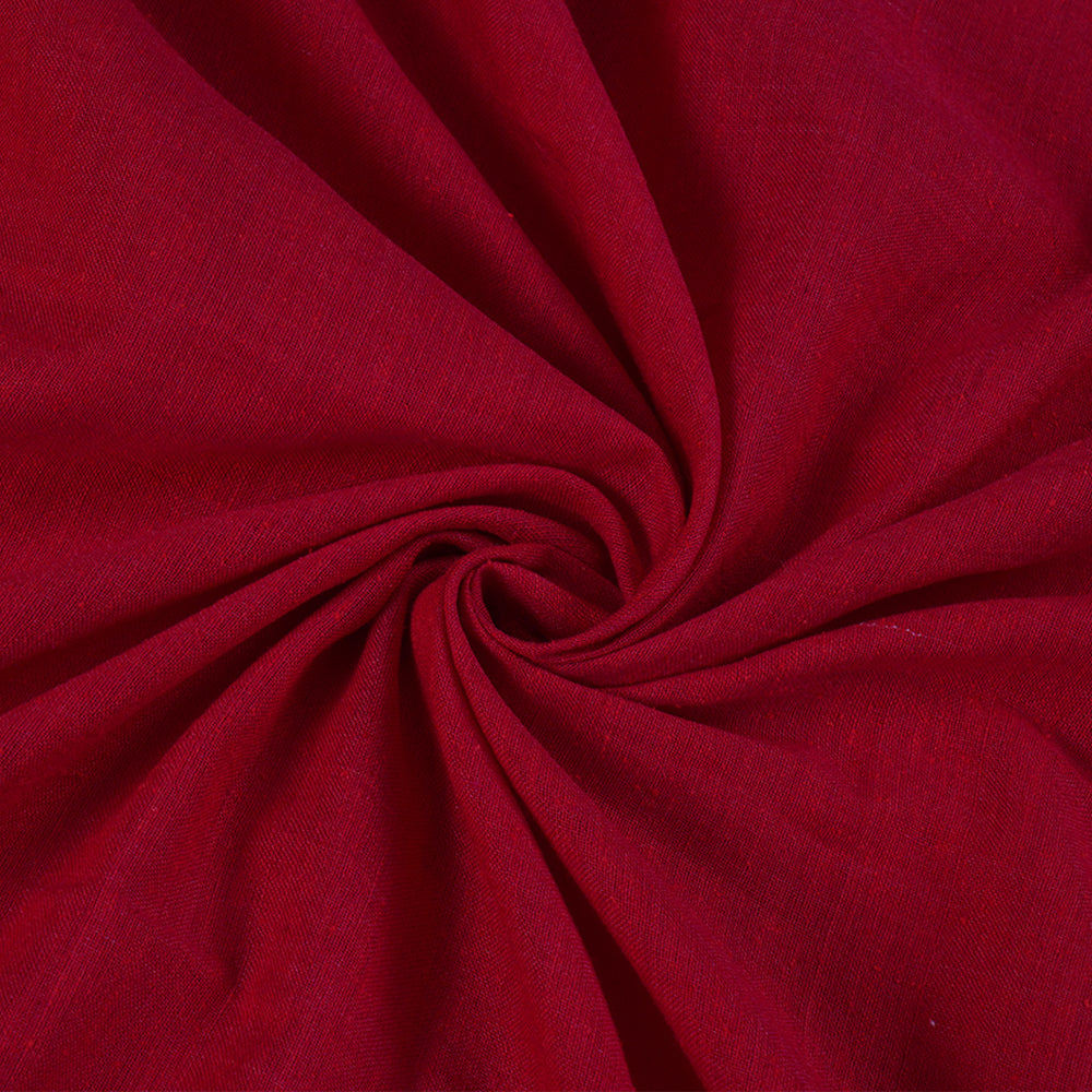 Red Color Handwoven Spun Matka Silk Fabric