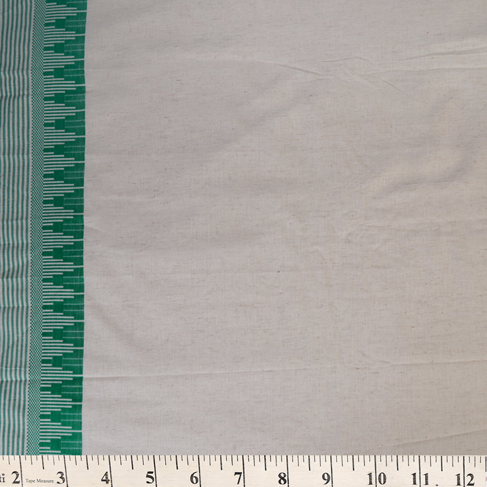 Cream-Green Color Cotton Flax Fabric