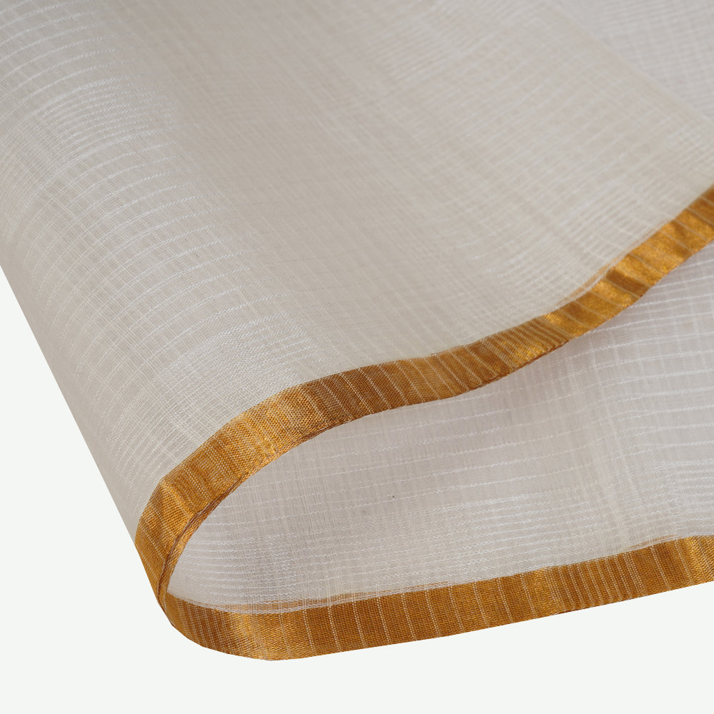 White Color Handwoven Kota Silk Fabric With Zari Border