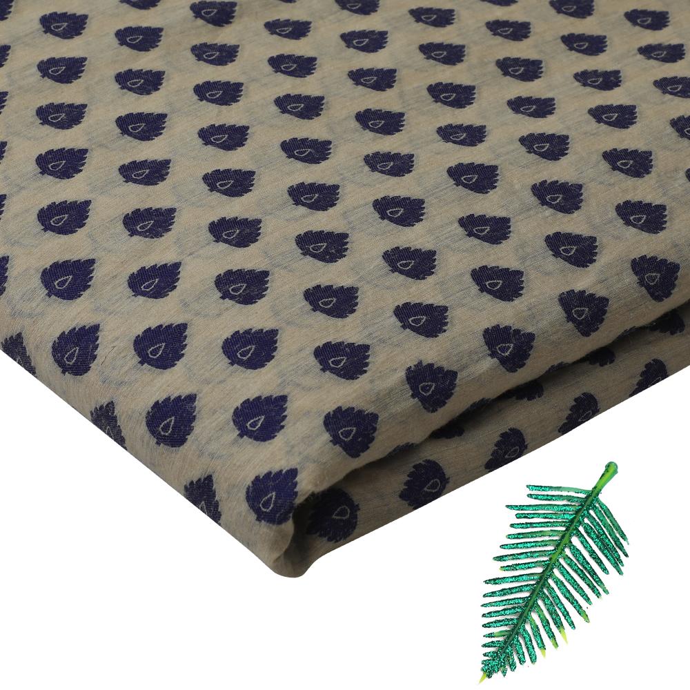 Beige-Blue Color Muga Silk Jacquard Fabric