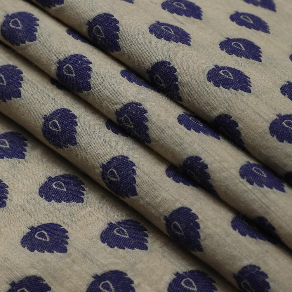 Beige-Blue Color Muga Silk Jacquard Fabric