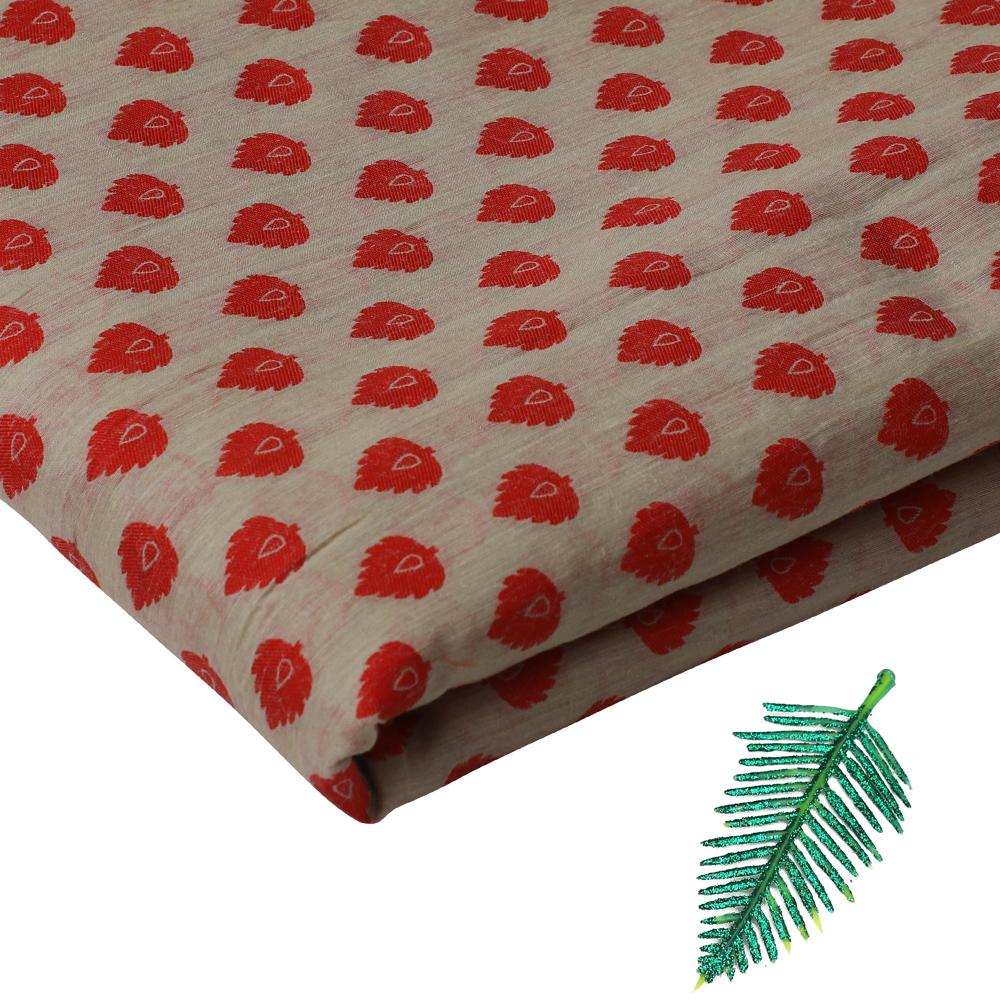 Beige-Red Color Muga Silk Jacquard Fabric