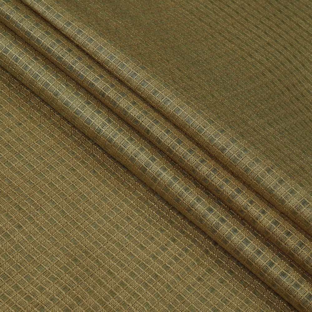 Beige Color Checked Viscose Tussar Silk Fabric
