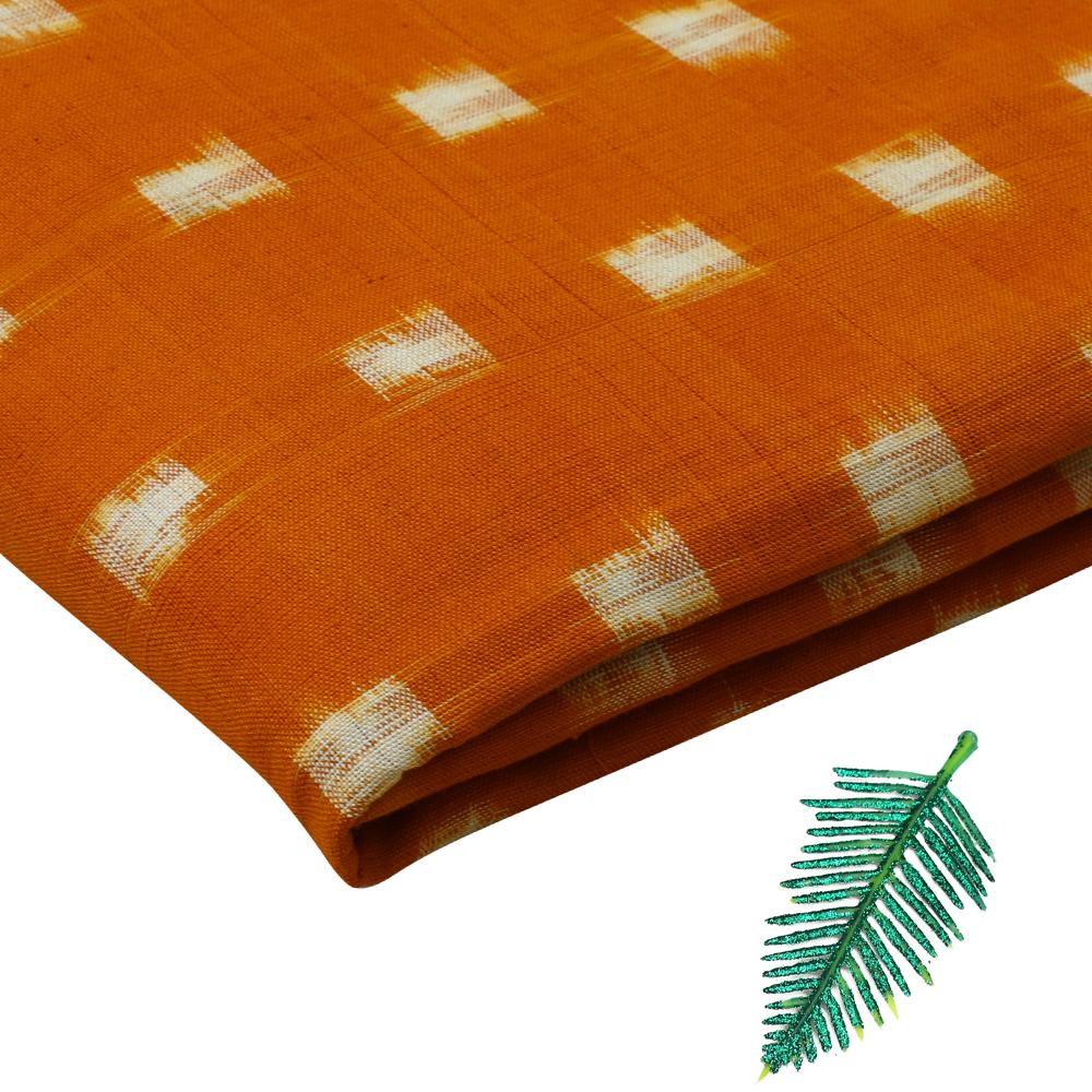 Orange Color Handwoven Ikat Cotton Fabric