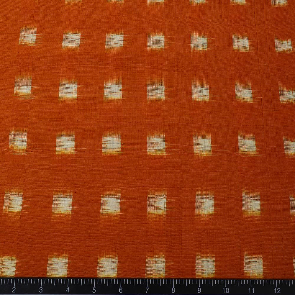 Orange Color Handwoven Ikat Cotton Fabric