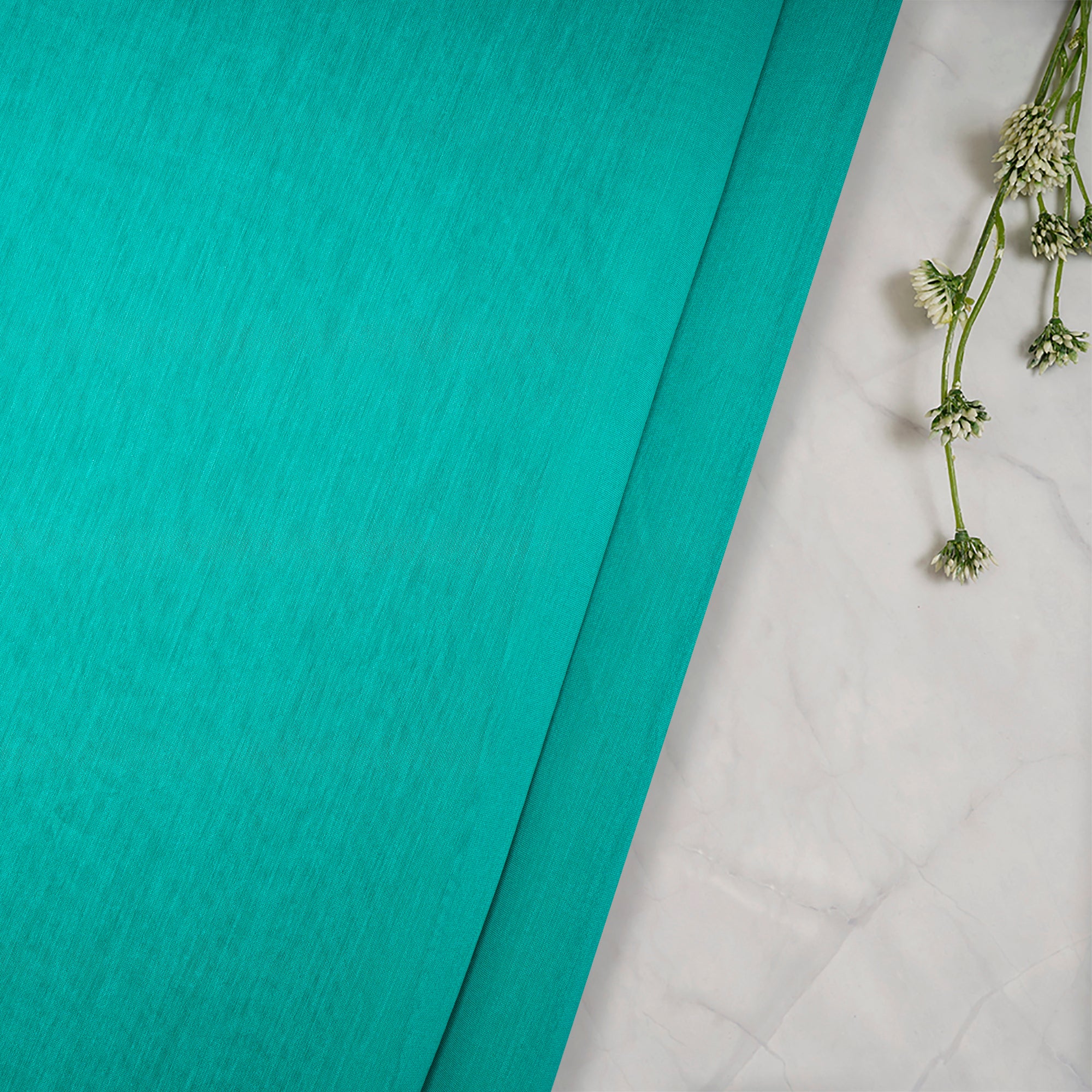 Persian Green Color Polyester Mono Chanderi Fabric with Zari Border
