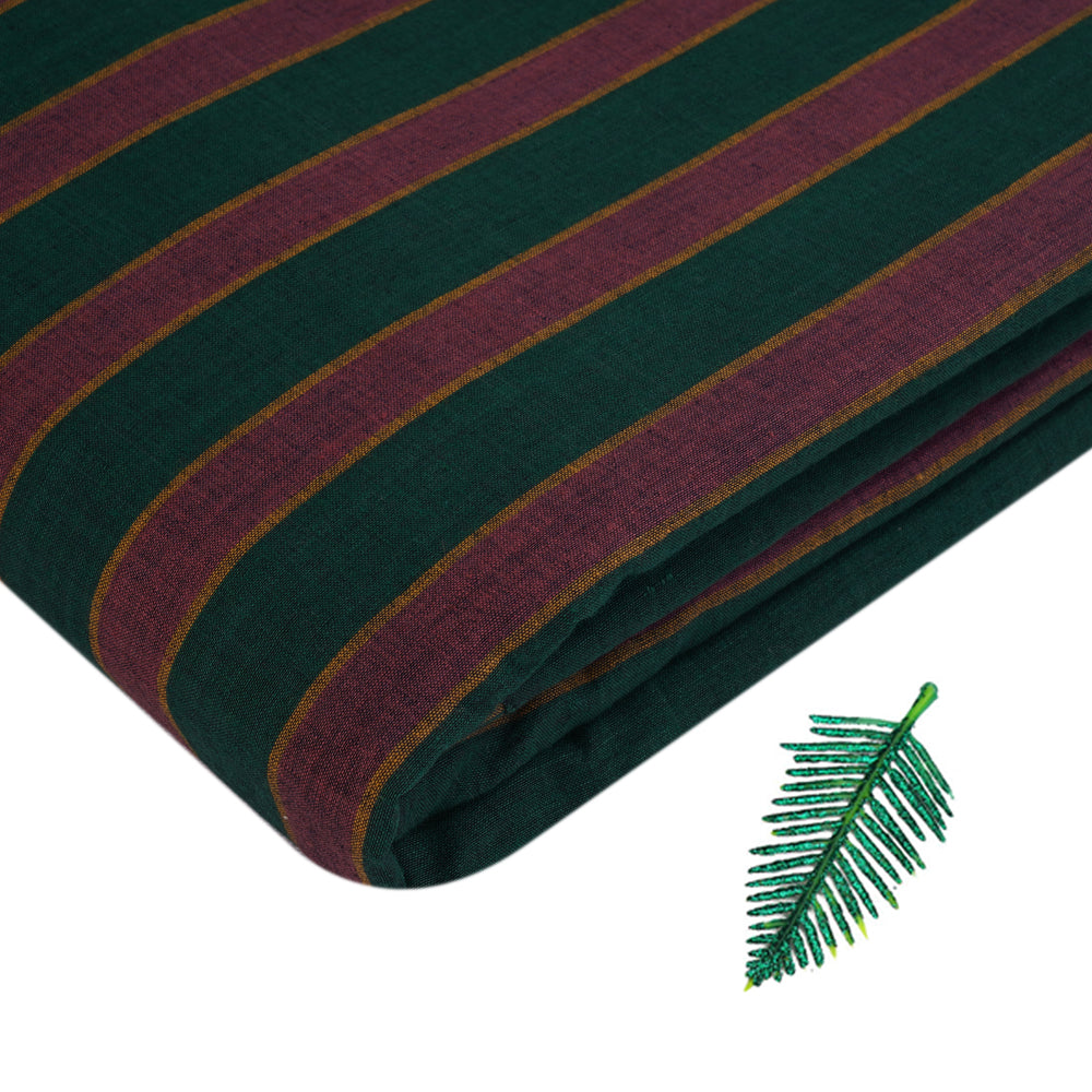 Green Color Striped Cotton Muslin Fabric