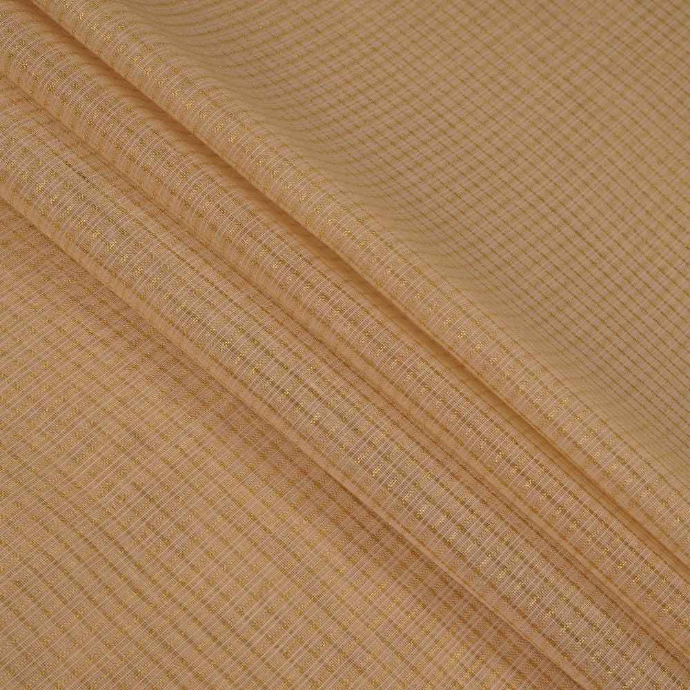 Beige Color Poly Cotton Fabric with Zari Checks