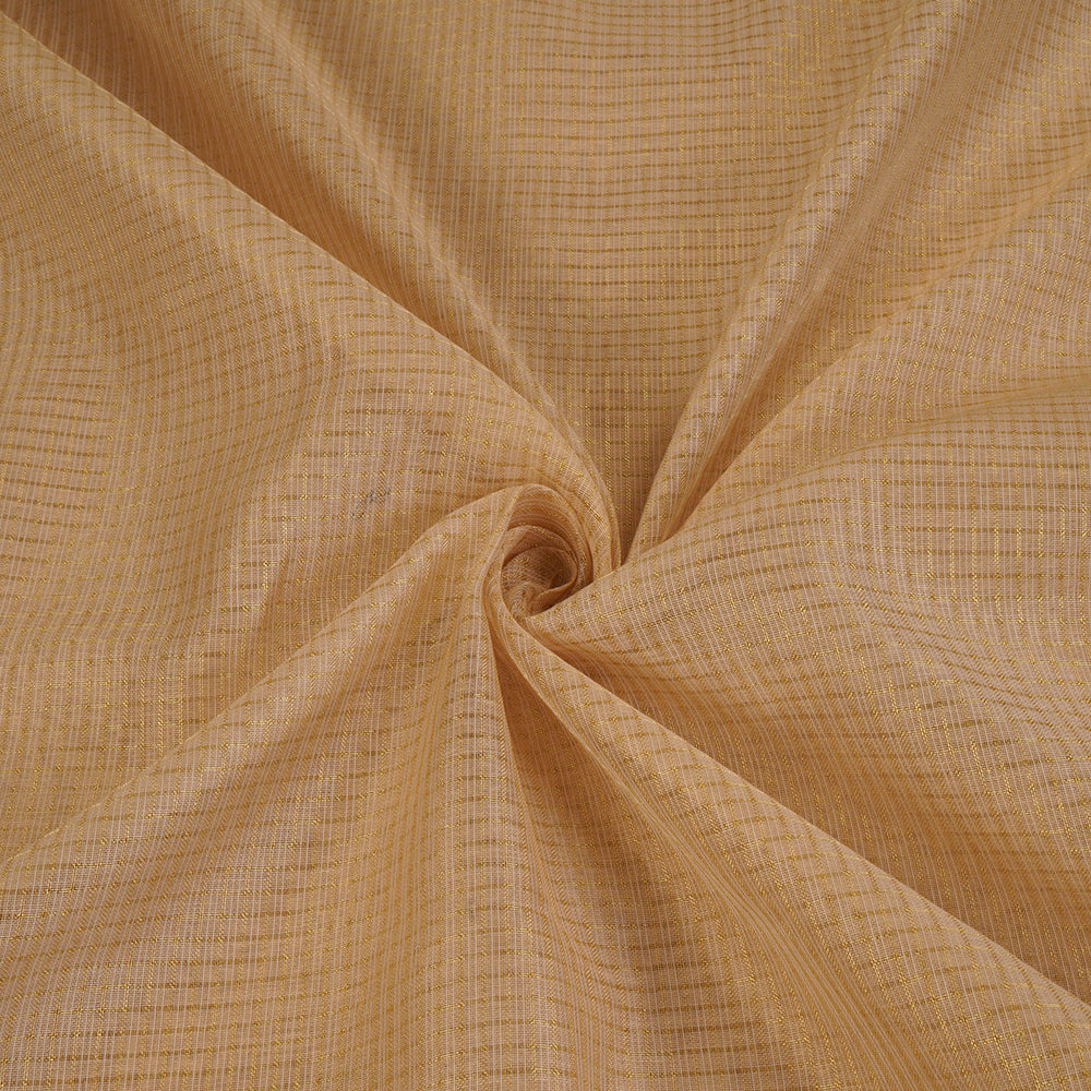 Beige Color Poly Cotton Fabric with Zari Checks