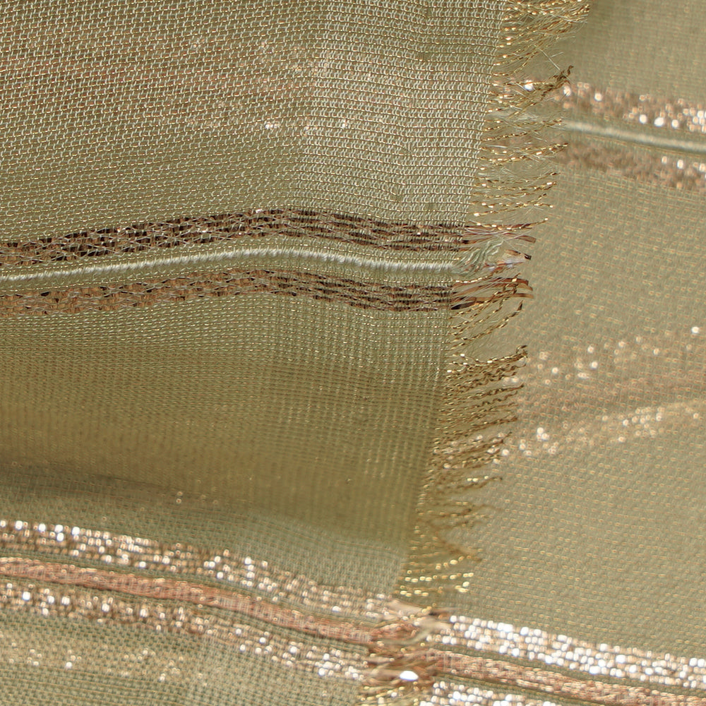 Light Green Color Zari Striped Viscose Tissue Fabric