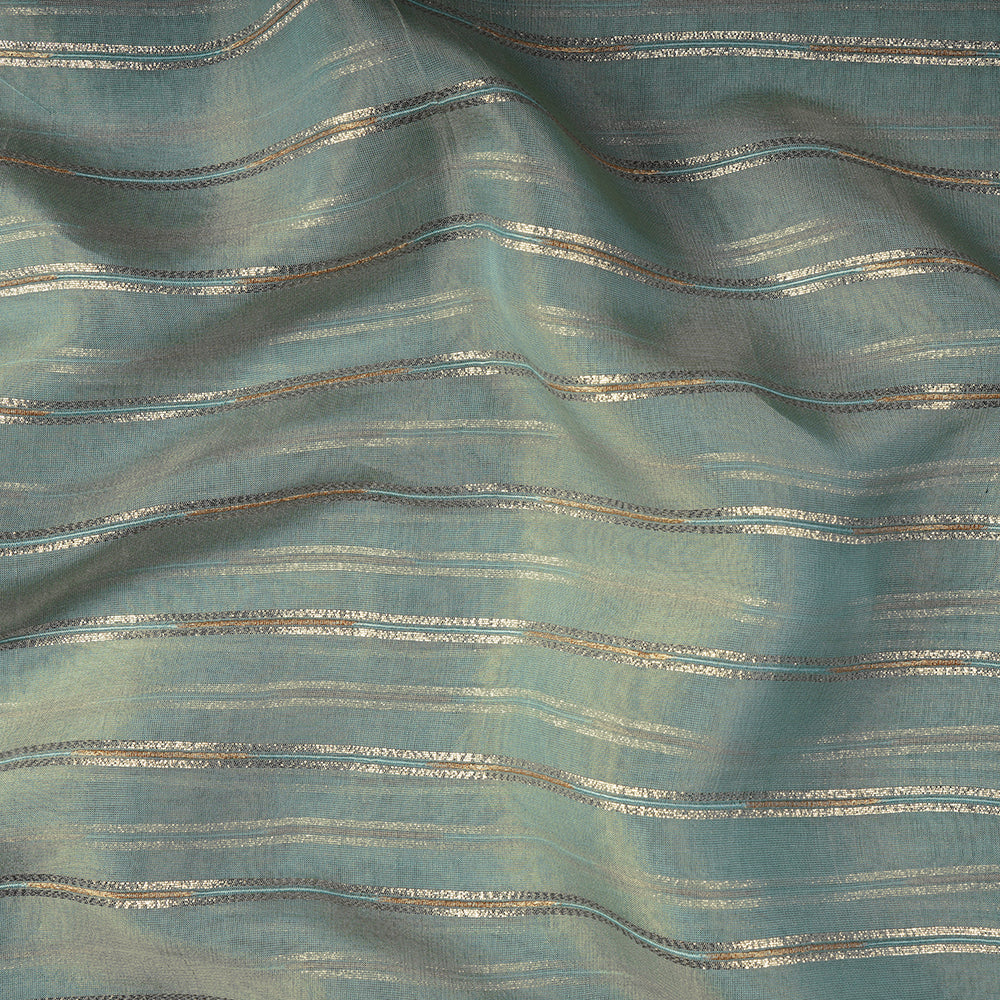 Magic Mint Color Zari Striped Viscose Tissue Fabric