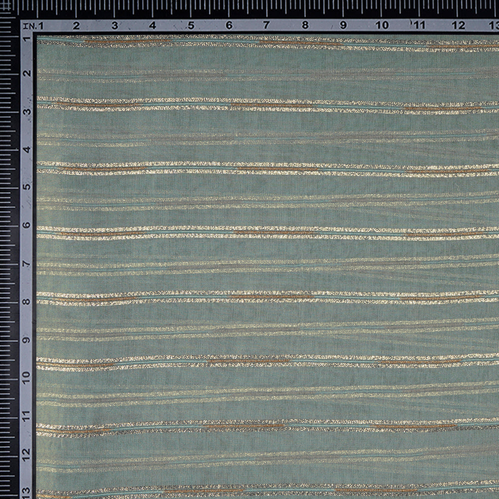 Magic Mint Color Zari Striped Viscose Tissue Fabric