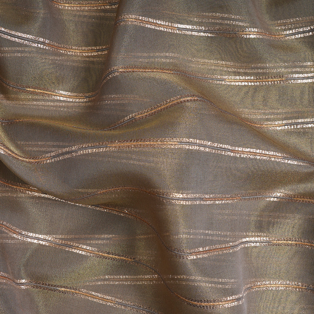 Grey Color Zari Striped Viscose Tissue Fabric